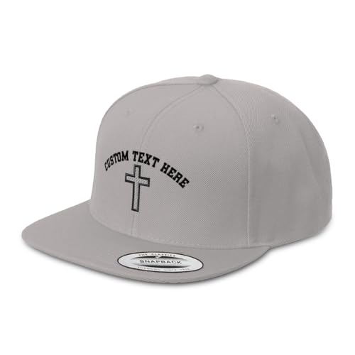 Custom Flat Brim Snapback Cap Cross Black Faith Jesus Christ Christian - color: Silver Personalized Text Here