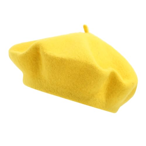 1Pcs French Beret Hats Solid Classic Beret Beanie Hats for Women Teens - color: Yellow