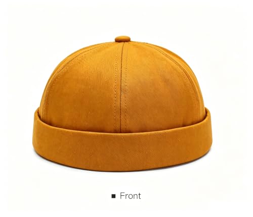 Gogobear Mens Brimless Docker Beanie Adjustable Rolled Cuff Sailor Cap - color: Yellow