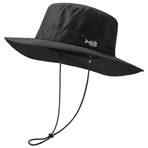 BASSDASH UPF 50+ Water-Resistant Fishing Bucket Hat with Laser Perforated Mesh Adjustable for Men Women Outdoor Hiking - color: Black