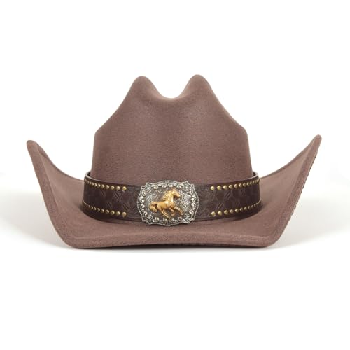 Cowboy Hat for Men Women – Microfiber Faux Leather Western Hat, Medium Size (21.5-22.5 Inch Head Circumference) - color: Prm-brown-l
