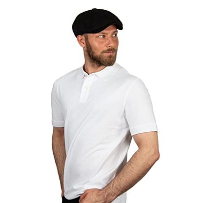8 Panel Newsboy Cap – Linen Blend with 100% Cotton Lining - color: Black, size: Small