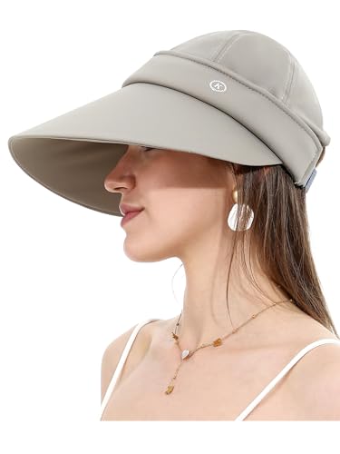 LA CARRIE Women Sun Hats Detachable Wide Brim UV Protection UPF 50+ Summer Beach Visor for Outdoor Sports - color: Khaki