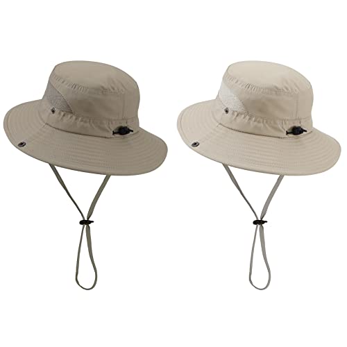 Century Star Outdoor Kids Sun Hat UPF 50+ Quick Dry Adjustable Bucket Hat Windproof Waterproof Beach Fishing Safari Hat - color: 2pcs Khaki & Beige
