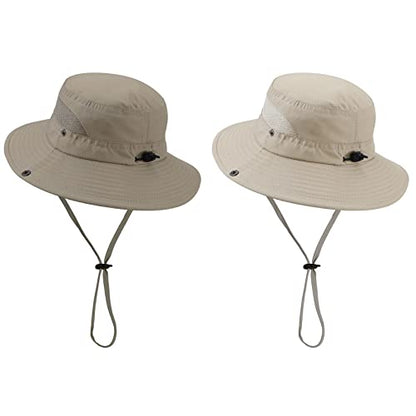 Century Star Outdoor Kids Sun Hat UPF 50+ Quick Dry Adjustable Bucket Hat Windproof Waterproof Beach Fishing Safari Hat - color: 2pcs Khaki & Beige