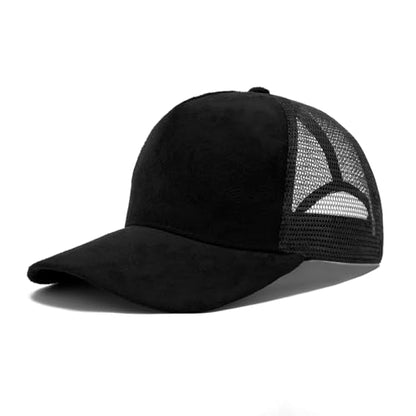 TopTie Suede Mesh Baseball Cap, Breathable Snapback Trucker Cap, 5-Panel Unisex Adjustable Sports Hat for Outdoor - color: Black