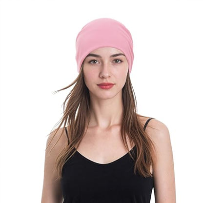 Unisex Slouchy Beanie Cotton Lightweight Beanie Hat Skull Cap Night Sleep Hat Hip-Hop Hat - color: Pink