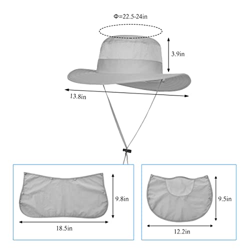 3 Pack Mens Outdoor Wide Brim Fishing Hat,UPF 50+ Sun Protection Cap with Face Neck Flap for Hiking & Garden - color: 3 Pack-light Grey