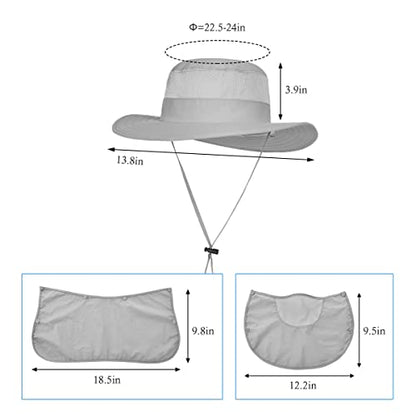3 Pack Mens Outdoor Wide Brim Fishing Hat,UPF 50+ Sun Protection Cap with Face Neck Flap for Hiking & Garden - color: 3 Pack-light Grey