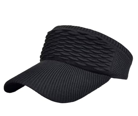 Stretch Knit Sport Visor Hat – Lightweight Breathable Sun Visor for Running, Golf, Tennis, and Outdoor Activities - color: Black