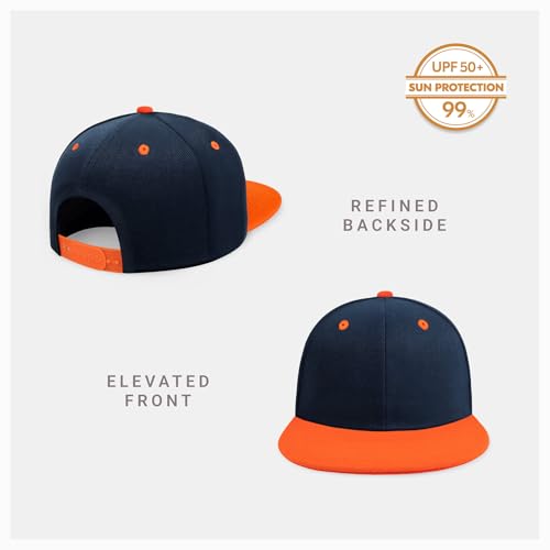 CHOK.LIDS Classic Snapback Flat Bill Hat Blank Adjustable Baseball Cap - color: Navy/Orange