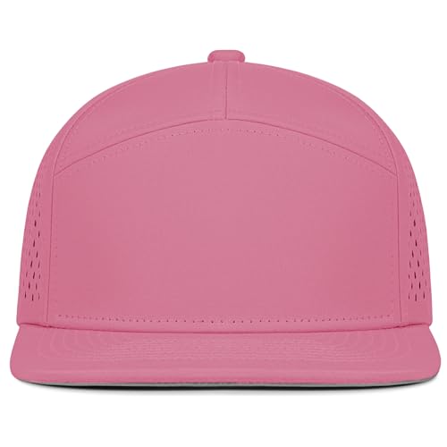 4 Inclusive Sizes Performance Flat Brim Trucker Hat Men Women, 7 Panel Snapback Running - color: 72.pink