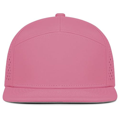 4 Inclusive Sizes Performance Flat Brim Trucker Hat Men Women, 7 Panel Snapback Running - color: 72.pink