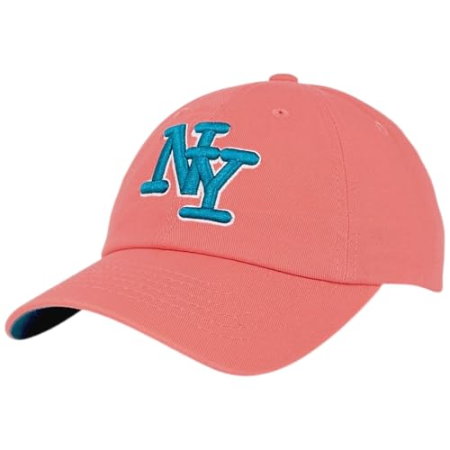 NY 3D Embroidered Dad Hat - New York Baseball Cap - color: Coral Aqua