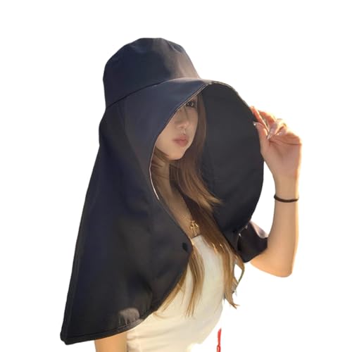 Wide Brim Sun Hat Balaclava Packable Neck Gaiter Lightweight Shawl for Women Summer Hat Beach Outdoors - color: Black