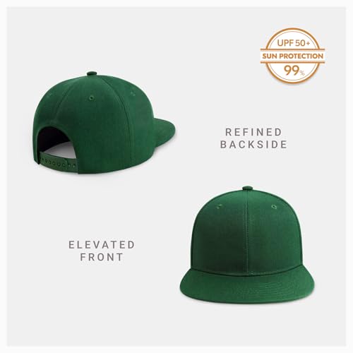 CHOK.LIDS Classic Snapback Flat Bill Hat Blank Adjustable Baseball Cap - color: Hunter Green.