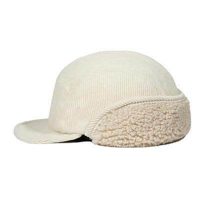 Clakllie Winter Earflaps Hat Short Brim Baseball Cap with Ear Flap Warm Trapper Hat Soft 5 Panel Style Russian Hats - color: Cdus-bsdt2501-beige