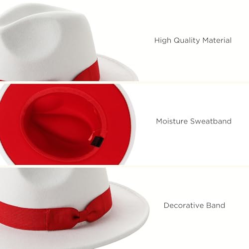 BABEYOND 1920s Fedora Hat for Men Gatsby Wide Brim Hat Felt Panama Cap - color: Rd/White-rd