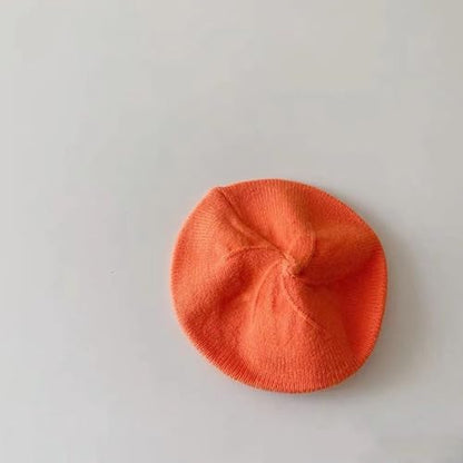 Infant Baby Boys Girls Beret & Beanie Hat - Toddler Kids Knitted French Artist Skull Hat - Fall Winter - color: A-orange