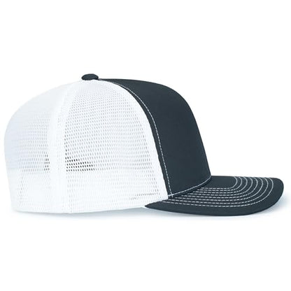 Pacific Headwear Contrast Stitch Trucker Pacflex Snapback Cap - color: Navy/White/Navy