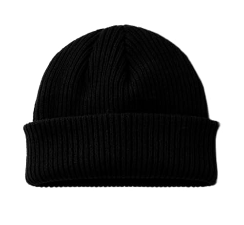 Red Ribbed Knit Beanie Cuffed Winter Hat Soft Warm Skull Cap for Men Women Adults - color: Black