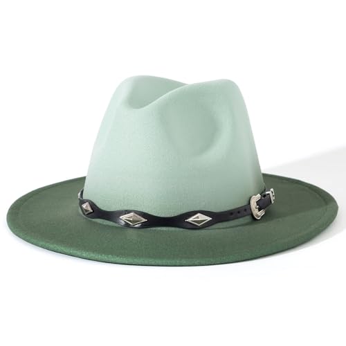 Lisianthus Gradient Color Fedora Hat for Women & Men - color: Black Band, Green
