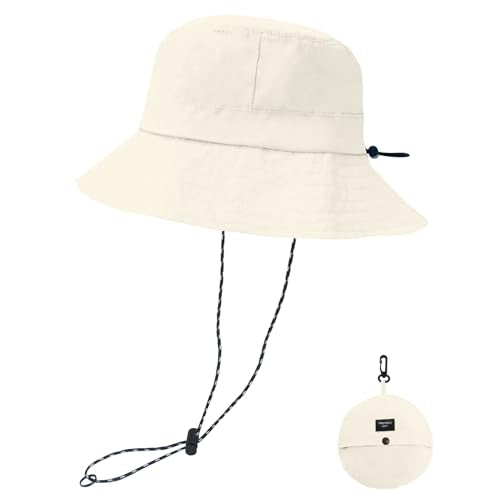 NPQQUAN Sun Bucket Hats for Woman Men Lightweight Sun Hat Packable Foldable - color: (Pure Beige)