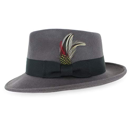 Belfry Gangster Men’s Fedora – Crushable 100% Wool Felt Hat, Stain Resistant & Travel Friendly Dress Fedora - color: Grey, size: XX-Large