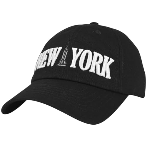E BY ELIDAN New York Hat, Embroidered Cotton Dad Hat, Adjustable NYC Cap - color: Black