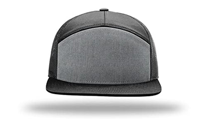 Richardson 168 168P Hat 7-Panel Trucker Cap Hi-Pro Snapback Cap Camo Hat Adjustable Baseball Hat Blank Hat Bulk Hats - color: Heather Grey/Black