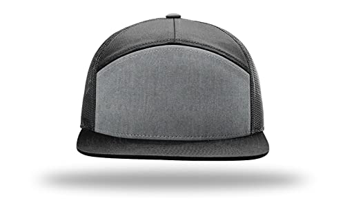 Richardson 168 168P Hat 7-Panel Trucker Cap Hi-Pro Snapback Cap Camo Hat Adjustable Baseball Hat Blank Hat Bulk Hats - color: Heather Grey/Black