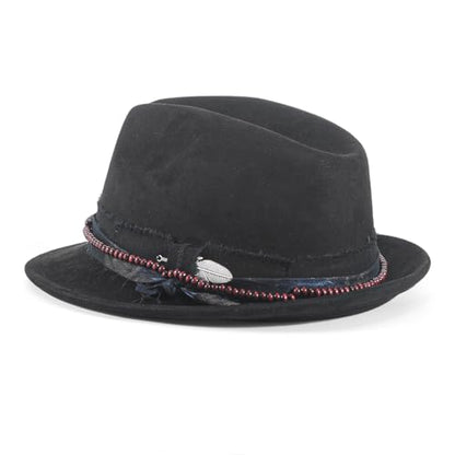 Fedora Trilby Hats for Men Women Handmade 1920s Classic Short Brim Hat with Feathers Unisex - color: Black