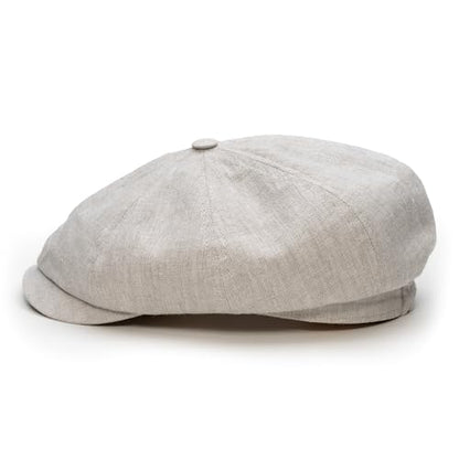 Sterkowski Model Rowdy | 100% Linen Newsboy Cap for Men and Women | Airy 8 Panel Paperboy Cap - color: Beige, size: 7 1/4