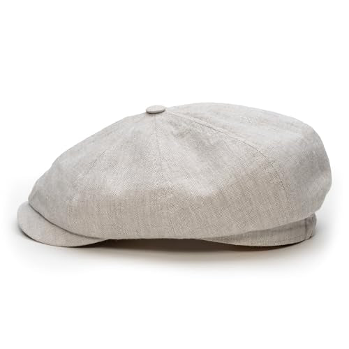 Sterkowski Model Rowdy | 100% Linen Newsboy Cap for Men and Women | Airy 8 Panel Paperboy Cap - color: Beige, size: 7