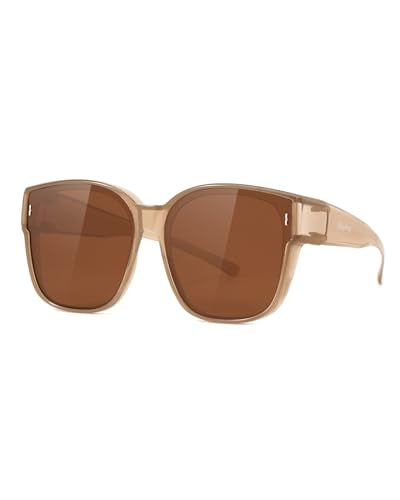 Meeloog Large Polarized Fit Over Glasses Sunglasses for Women Men MST0110 - color: P1 Khaki Frame/Brown Lens