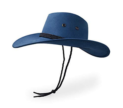 Cowboy Hat, Sun Hat Faux Felt Leather Suede Travel Cap Western Hat Outdoor Sun Protect - color: Navy