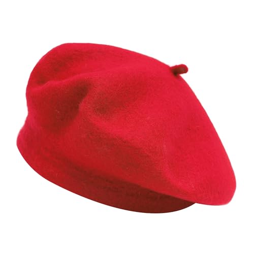 ZLYC Wool French Beret Hat Solid Color Classic Artist Cap for Women - color: Traditional Red