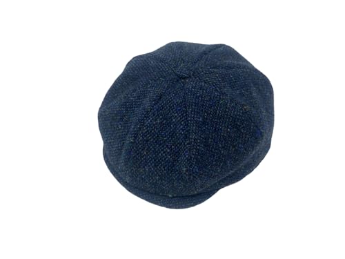 Hanna Hats Connery Cap Tweed Mens Hat 100% Woolen Tweed Made in Ireland - color: Navy & Aqua Salt & Pepper, size: Medium
