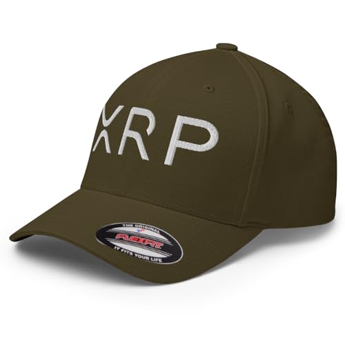 FX XRP Crypto Fitted Hat Embroidered Curved Bill Mid Crown Closed-Back Structured Twill Cap - color: Olive, size: Large-X-Large