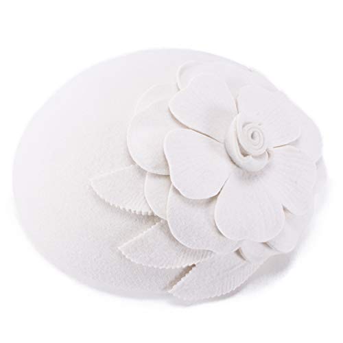 Lawliet Womens Dressy Fascinator Beret Wool Felt Pillbox Hat Wedding Occasion Headpiece A083 - color: Ivory