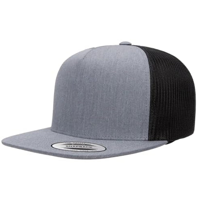Yupoong 5-Panel YP Classic Trucker Cap | High Profile Flat Visor Snapback - color: Heather/Black