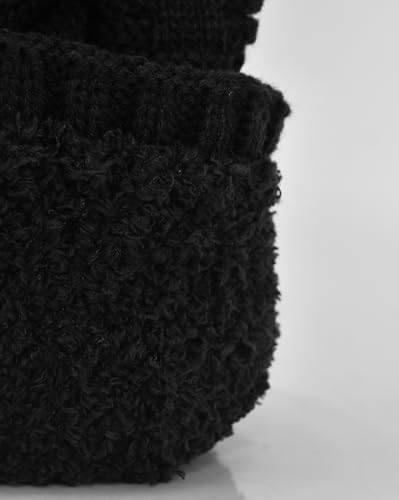 C.C Fuzzy Fleece Lined Warm Oversized Chunky Soft Stretchy Oversized Two Way Ribbed Slouchy Knit Hat with Visor Brim - color: Black