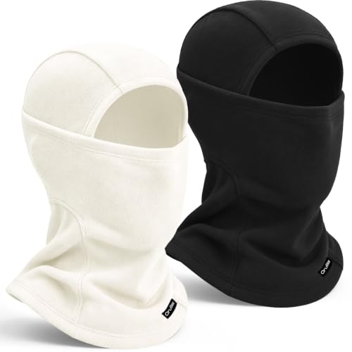 Balaclava Ski Mask for Men Women, Warm Fleece Face Mask Full Cover for Cold Weather Skiing Cycling, Ponytail Friendly - color: Black+white