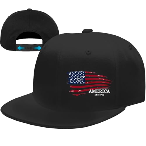 Snapback Hats for Men Flat Bill Brim Hats for Men Skeleton Skull Fitted Hat for Mens Black Baseball Hat Hip Hop ﻿ - color: American Flag