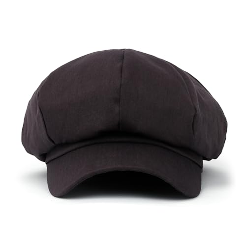 ililily Washed Cotton Newsboy Cabbie Cap Corduroy Duck Bill Flat Hunting Hat - color: Cotton Dark Grey