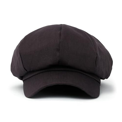 ililily Washed Cotton Newsboy Cabbie Cap Corduroy Duck Bill Flat Hunting Hat - color: Cotton Dark Grey