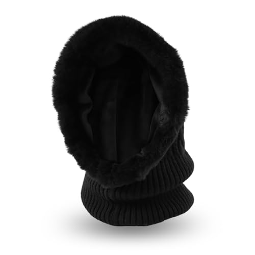 Winter Fleece Balaclava Warm Men Hood Hat Knit Women Hooded Scarf - color: Black