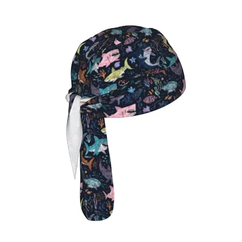 Adjustable Cycling Cap, Quick Dry Sports Bandana Skull Cap Helmet Liner - color: Funny Sharks