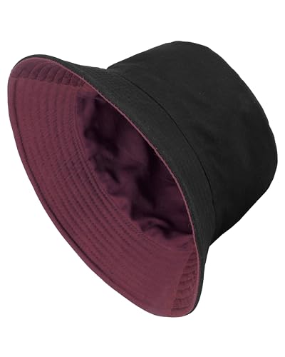 Gelante Reversible Bucket Hat for Men and Women - Cotton, Outdoor Sun Protection Bucket Hats. - color: Burgundy/Black