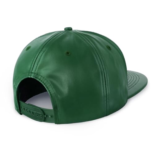 CHOK.LIDS PU Leather Flat Brim Snapback Hat Hip Hop Baseball Cap - color: Leather Hunter Green